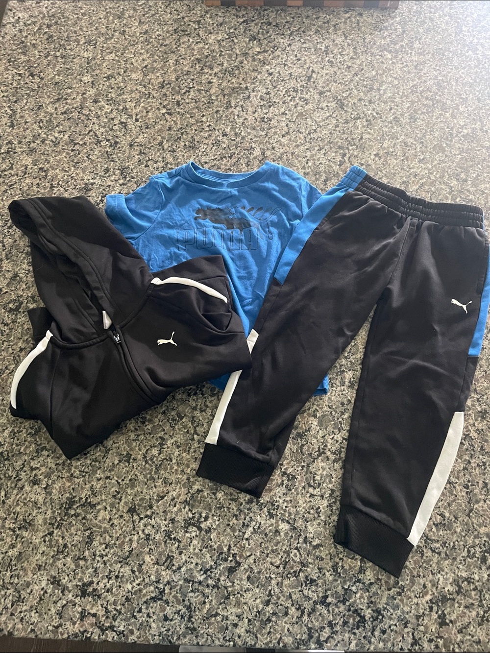 Puma Kids Black & Blue Jogger Set with Tee